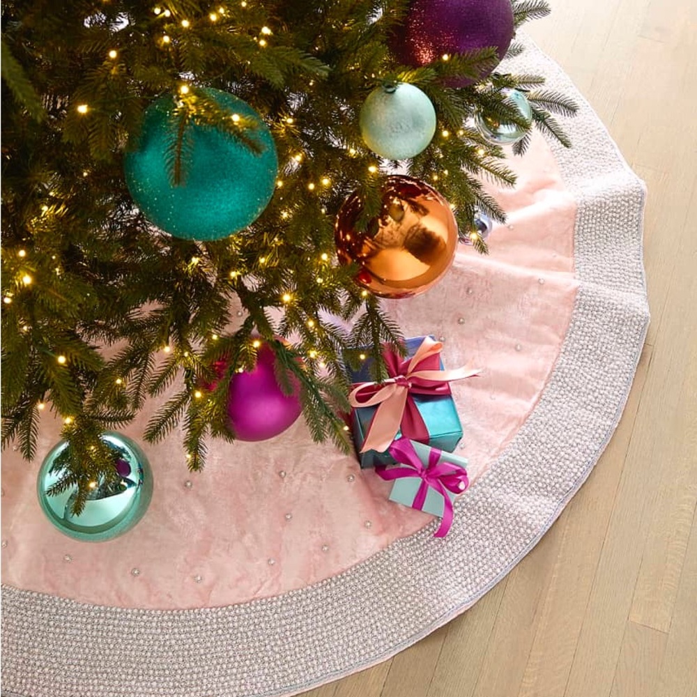 Suddah Pennarthur Pink Christmas Tree Skirt Pearls New